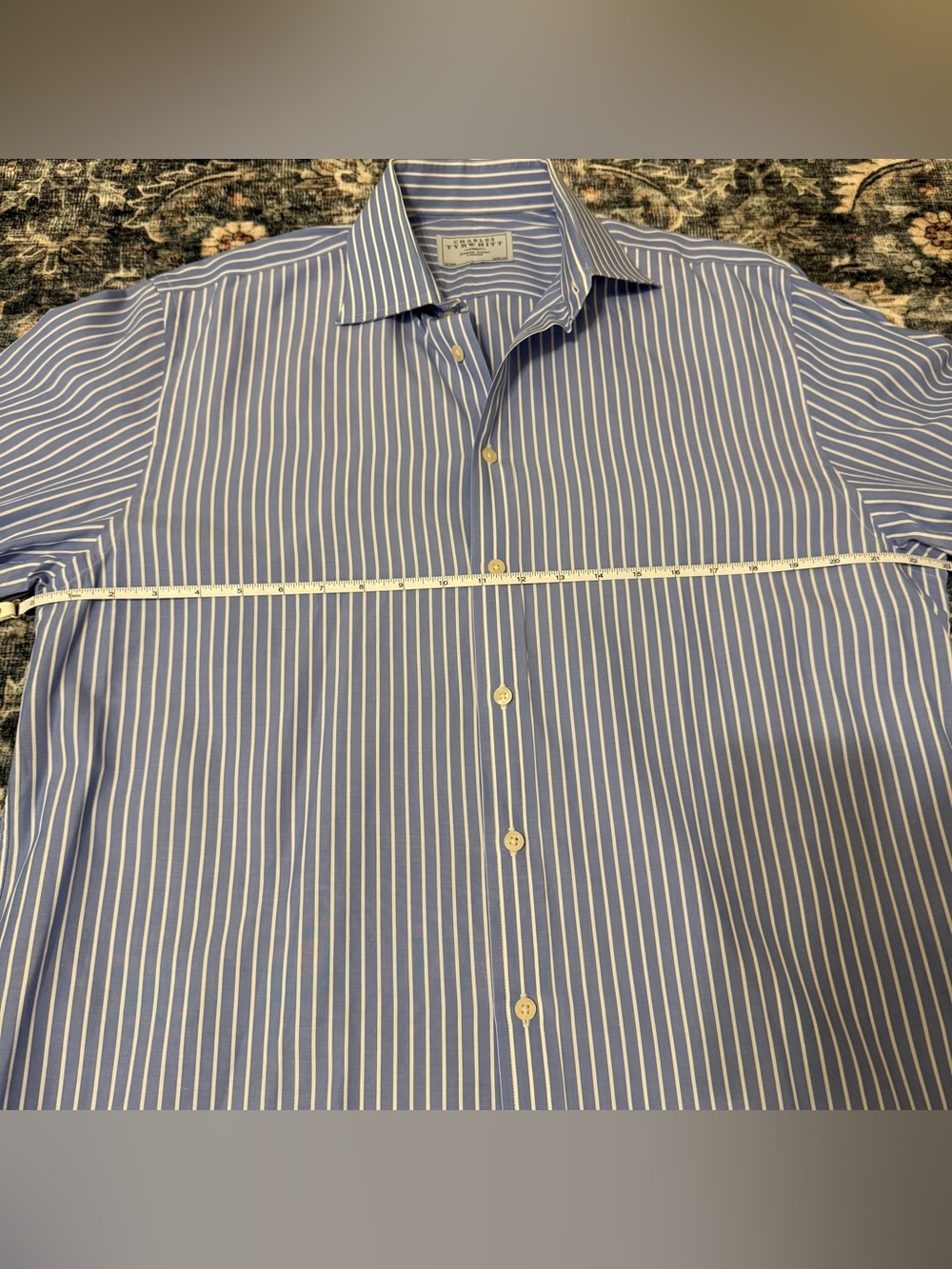 🦕 Charles Tyrwhitt| EUC Men’s Blue White Stripe Cotton Dress Shirt 16/33 - Picture 5 of 10